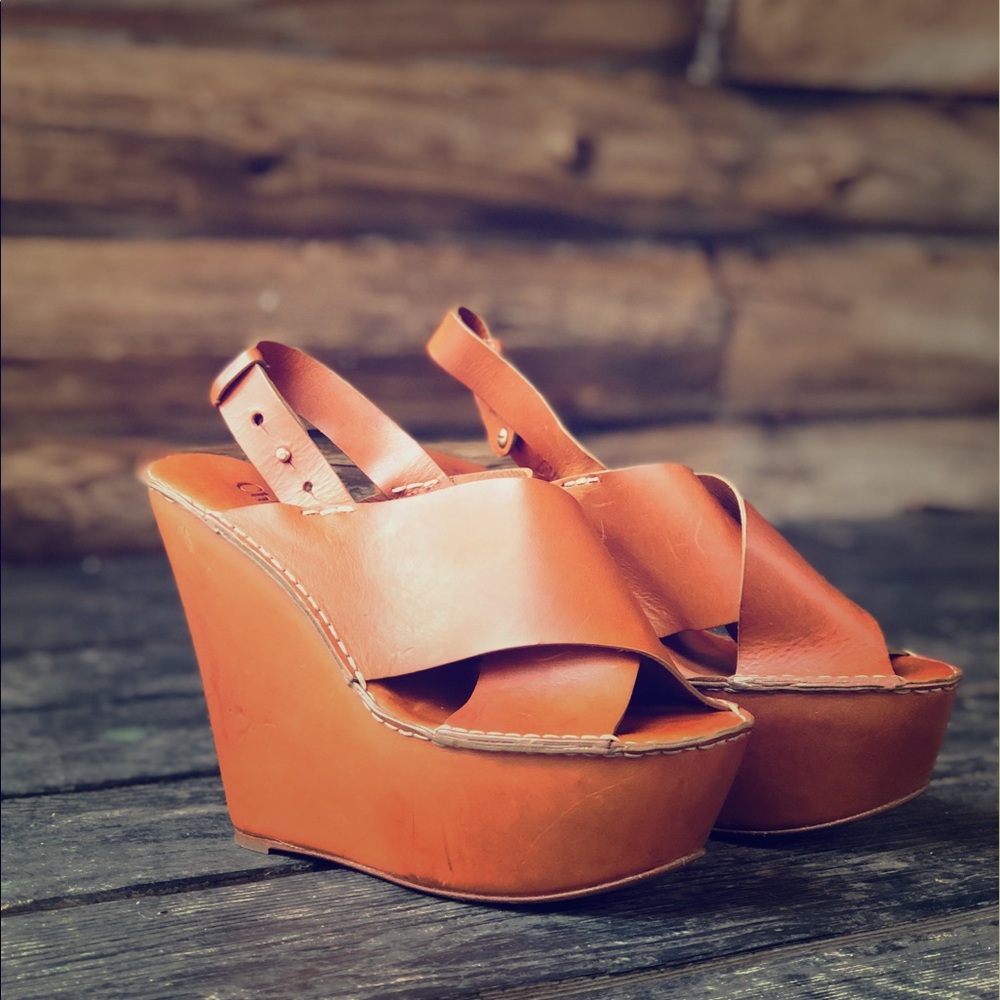 Chloé wedge platform tan sandals